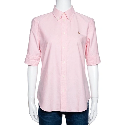 Pre-owned Ralph Lauren Light Pink Cotton Chambray Short Sleeve Shirt M