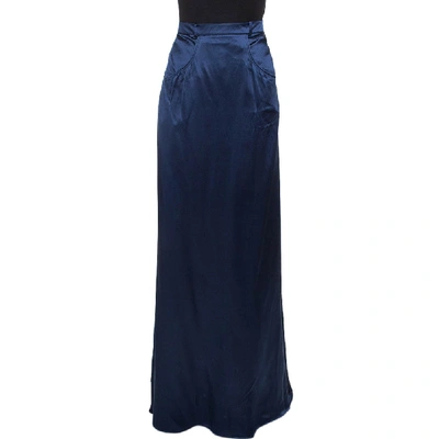 Pre-owned Roberto Cavalli Navy Blue Silk Satin Maxi Skirt L