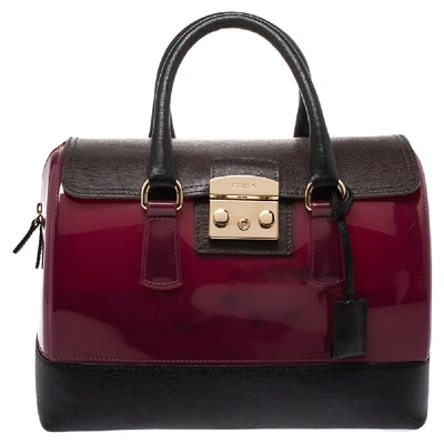 Pre-owned Furla Tricolor Rubber And Leather Candy Satchel In Multicolor