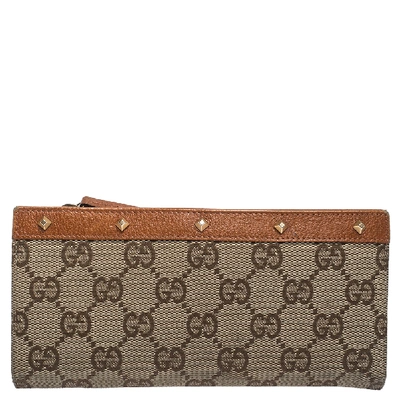 Pre-owned Gucci Beige/orange Gg Canvas And Leather Studded Continental Wallet