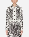 DOLCE & GABBANA SHORT SINGLE-BREASTED LEATHER JACKET WITH ZEBRA PRINT EMBROIDERY