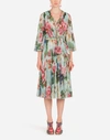 Dolce & Gabbana Crossed Chiffon Midi Dress With Floral Ombre Print In Floral Print