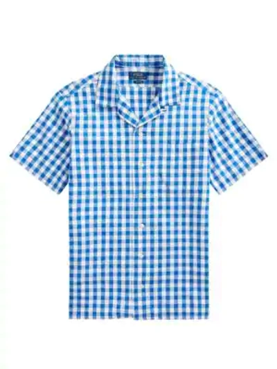 Polo Ralph Lauren Short-sleeve Gingham Beach Poplin Camp Shirt In Blue