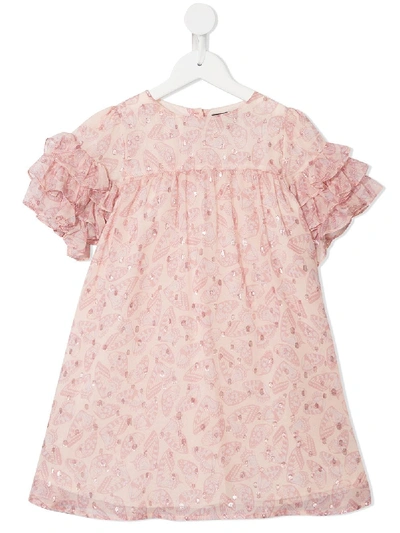 Velveteen Kids' Ginny Frilled Sleeve Party Dress In Pink