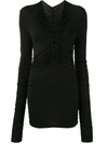 Ben Taverniti Unravel Project Black Front Lace-up Long Sleeve T-shirt