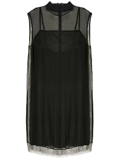 Vera Wang Chain-mesh Trimmed Mini Dress In Black