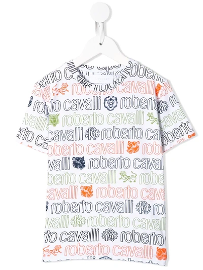 Roberto Cavalli Junior Kids' Logo-print Crew-neck T-shirt In White