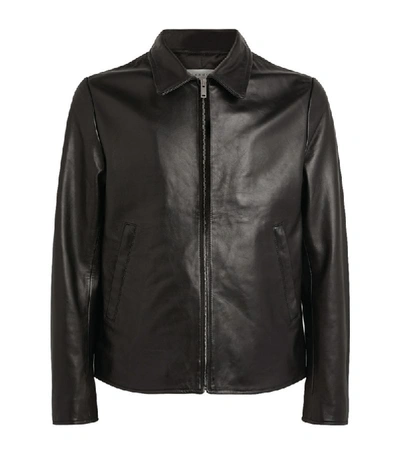 Sandro Leather Zipped Jacket In Black