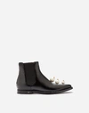 DOLCE & GABBANA POLISHED CALFSKIN CHELSEA BOOTS WITH PEARL EMBROIDERY