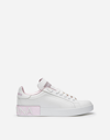 Dolce & Gabbana Portofino White And Pink Low Top Sneakers With Logo In Leather Woman In White