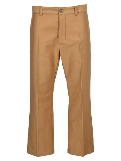 Marni Compact Cotton Satin Trousers In Brown