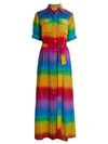 ALL THINGS MOCHI Iska Rainbow Stripe Silk Shirtdress