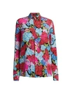 VERSACE Tie-dye Rose Print Button-Down Silk Shirt