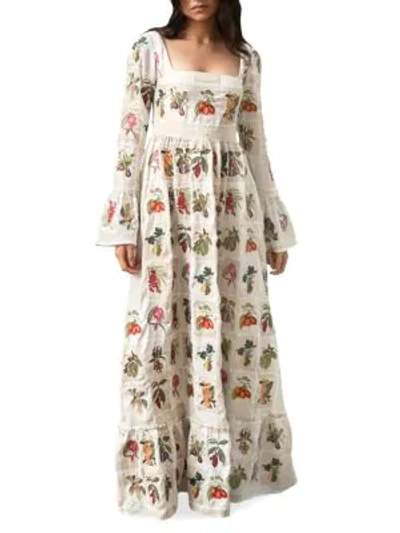Agua By Agua Bendita Curuba Long-sleeve Floral Maxi Dress In White Fruit