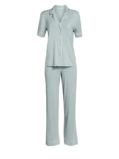 Eberjey Gisele Short-sleeve Top & Pants Pajama Set In Slate Ivory