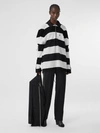 BURBERRY Zip Detail Striped Cotton Piqué Oversized Rugby Shirt