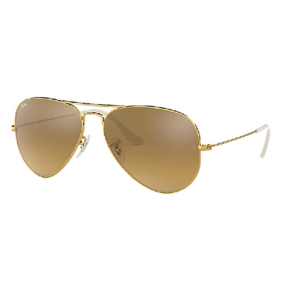 Ray Ban Aviator Gradient Sunglasses Gold Frame Brown Lenses 55-14
