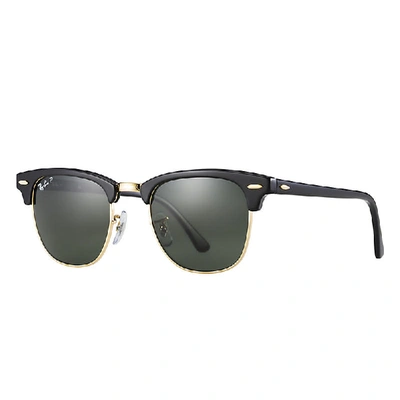 Ray Ban Clubmaster Classic Sunglasses Black Frame Green Lenses Polarized 49-21