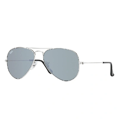 Ray Ban Aviator Mirror Sunglasses Silver Frame Silver Lenses 55-14
