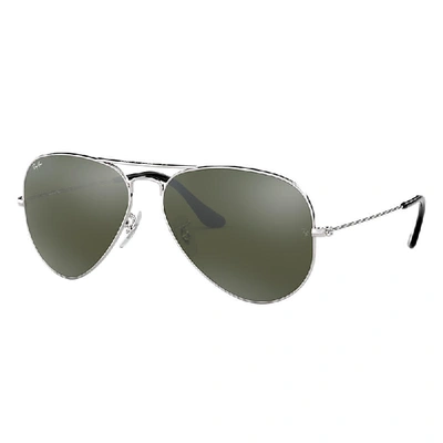 Ray Ban Aviator Mirror Sunglasses Silver Frame Grey Lenses 62-14