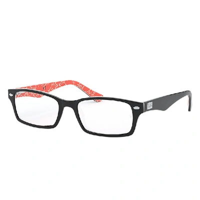 Ray Ban Rb5206 Eyeglasses Black Frame Clear Lenses 52-18 In Black On Red