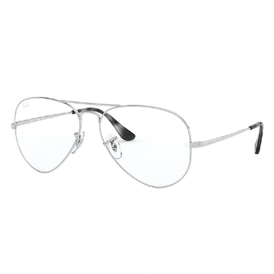 Ray Ban Aviator Optics Eyeglasses Silver Frame Clear Lenses 55-14