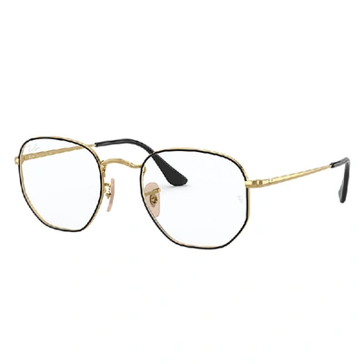 Ray Ban Eyeglasses Unisex Hexagonal Optics - Gold Frame Clear Lenses 54-21 In Black