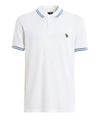 PAUL SMITH PIQUE POLO WITH PATCH AND STRIPED TRIMS