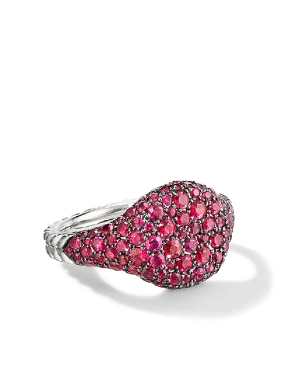 David Yurman 18kt White Gold Chevron Ruby Pinky Ring (10mm) In 8warr