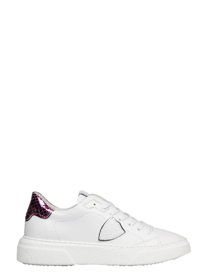 Philippe Model Temple S Sneakers In White And Fuchsia Leather