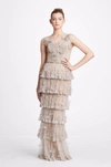 MARCHESA EMBELLISHED TIERED ORGANZA GOWN,M27823