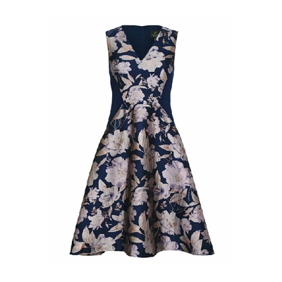Adrianna Papell Floral Jacquard Combo Dress In Navy Blush
