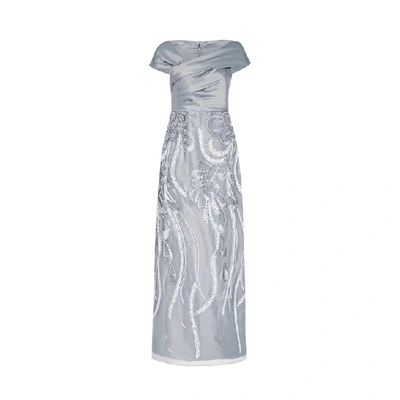 Adrianna Papell Soutache Embroidered Dress In Light Grey