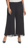 Alex Evenings High Rise Tie Waist Wide Leg Pants In Black
