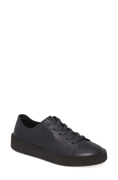 Camper Courb Perforated Low Top Sneaker In Dark Grey Leather
