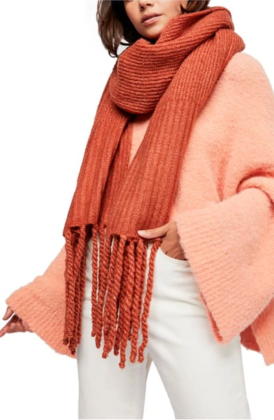 Free People Jaden Rib Knit Blanket Scarf In Terracotta ModeSens