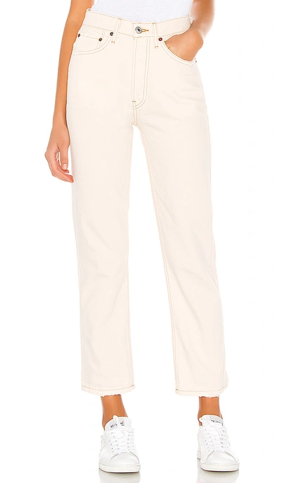 Re/done High Rise Stove Pipe Straight Jeans In Vintage White Worn