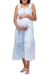 Nom Maternity Emma Tiered Floral During & After Dress In Sky Stripe