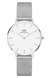 Daniel Wellington Classic Petite Mesh Strap Watch, 32mm In Silver/ White/ Silver