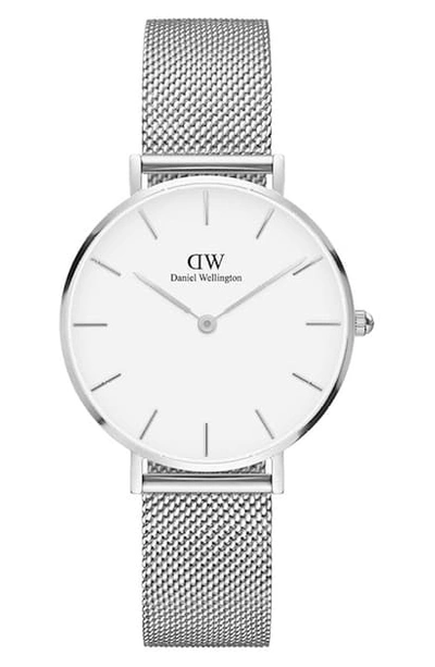 Daniel Wellington Classic Petite Mesh Strap Watch, 32mm In Silver/ White/ Silver