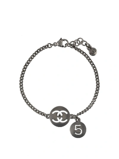 Pre-owned Chanel Logo Charm Bracelet In Silver