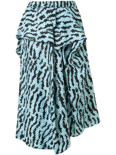 Christian Wijnants Saggie Animal-print Draped Skirt In Blue