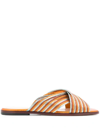 Pollini Crossover Strap Mules In Orange