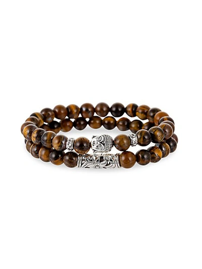 Eye Candy La Luka Silvertone & Tiger's Eye 2-piece Beaded Stretch Bracelet Set