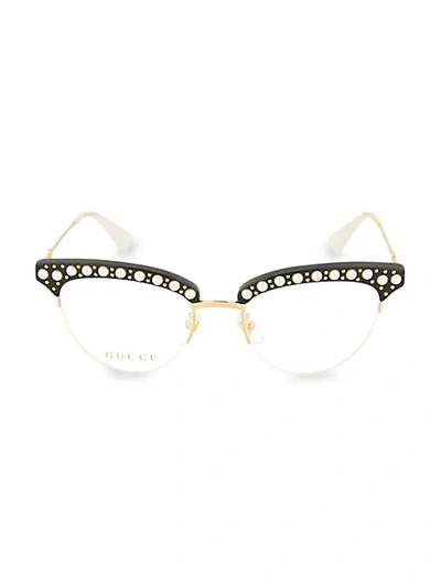 Gucci 50mm Cat Eye Oval Optical Glasses In Black Gold
