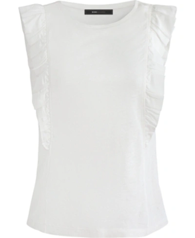 Bcbgmaxazria Sleeveless Ruffle Knit Top In Optic White