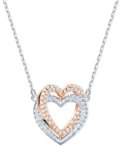 Swarovski Two-tone Crystal Double Heart Pendant Necklace, 14-7/8" + 2" Extender