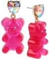 Betsey Johnson Gold-tone Crystal Heart & Gummy Bear Drop Earrings In Pink