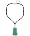 ROBERT LEE MORRIS SOHO SILVER-TONE PATINA DISK & LEATHER STRAP STATEMENT NECKLACE, 18" + 2" EXTENDER