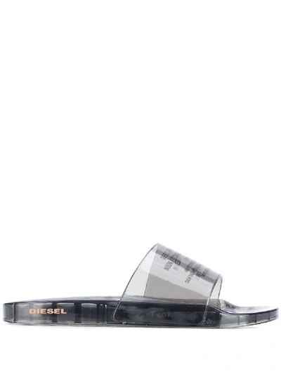 Diesel Logo Print Slides In Black